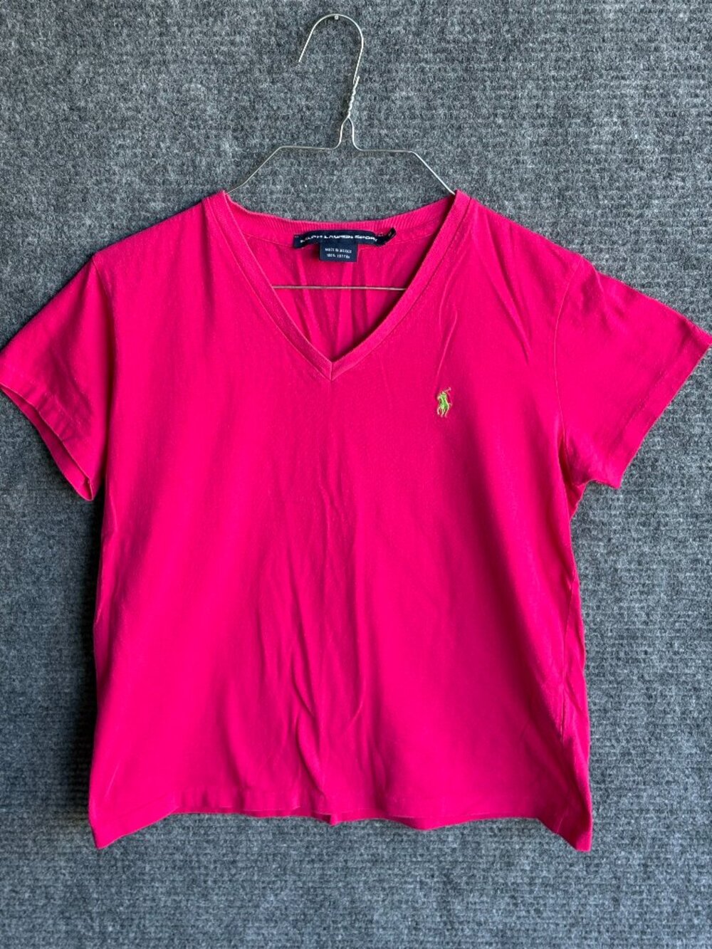 Ralph Lauren Sport Pink V-Neck Tee Womens M Pony Logo